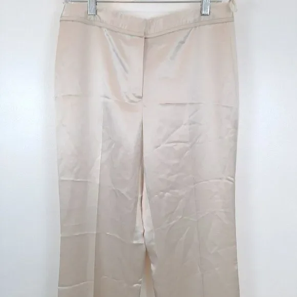 Worth Shiny Silky Solid Cream Hook Eye Straight Classic Pants Trousers - Picture 2 of 7